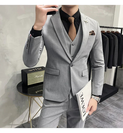 (Jacket +Vest+Pants) Plus Size 7XL-S Men Korean Slim Fit Groom Wedding Business Casual Tuxedo Mens Work Social Suit 3 Pieces