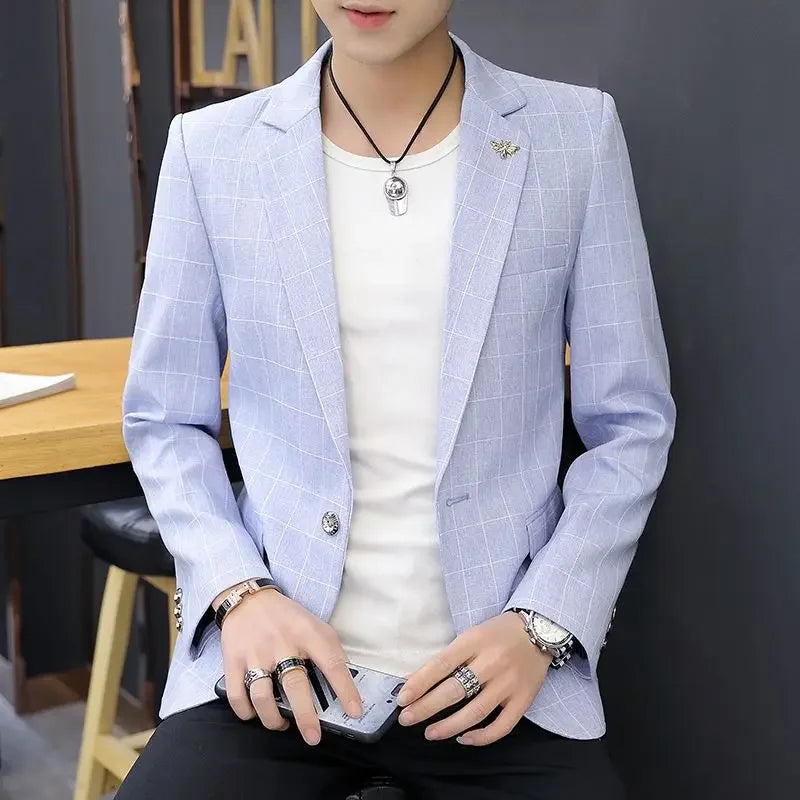 Party Linen Gray Men's Suit Jackets Single Breasted Coat Male Blazer Summer New in Simple Clothing Fashion 2025 Casual Classic