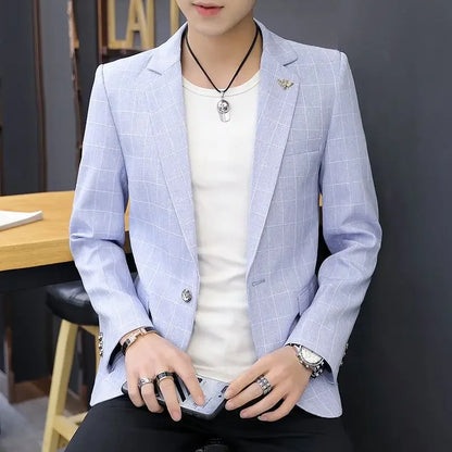 Party Linen Gray Men's Suit Jackets Single Breasted Coat Male Blazer Summer New in Simple Clothing Fashion 2025 Casual Classic