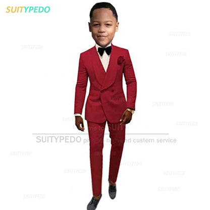 Suit For Kids Boys Baptism Formal Costume Children Birthday Photography Jacket Pants 2 Pieces Wedding Party Flower Boy Tuxedo