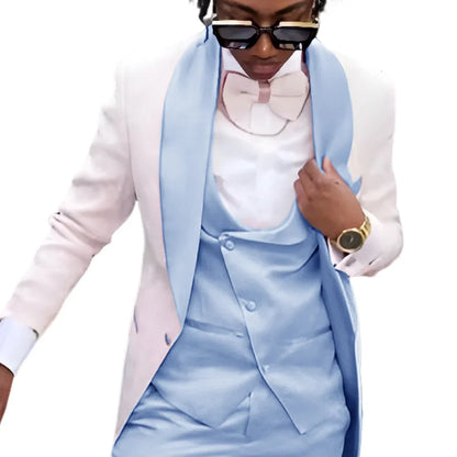 Fashion Men's Suit 3 piece Suit White Jacket Khaki Vest Pants Wedding Tuxedo Groom Tailored Suit Blazer for Men Slim Fit Outfit