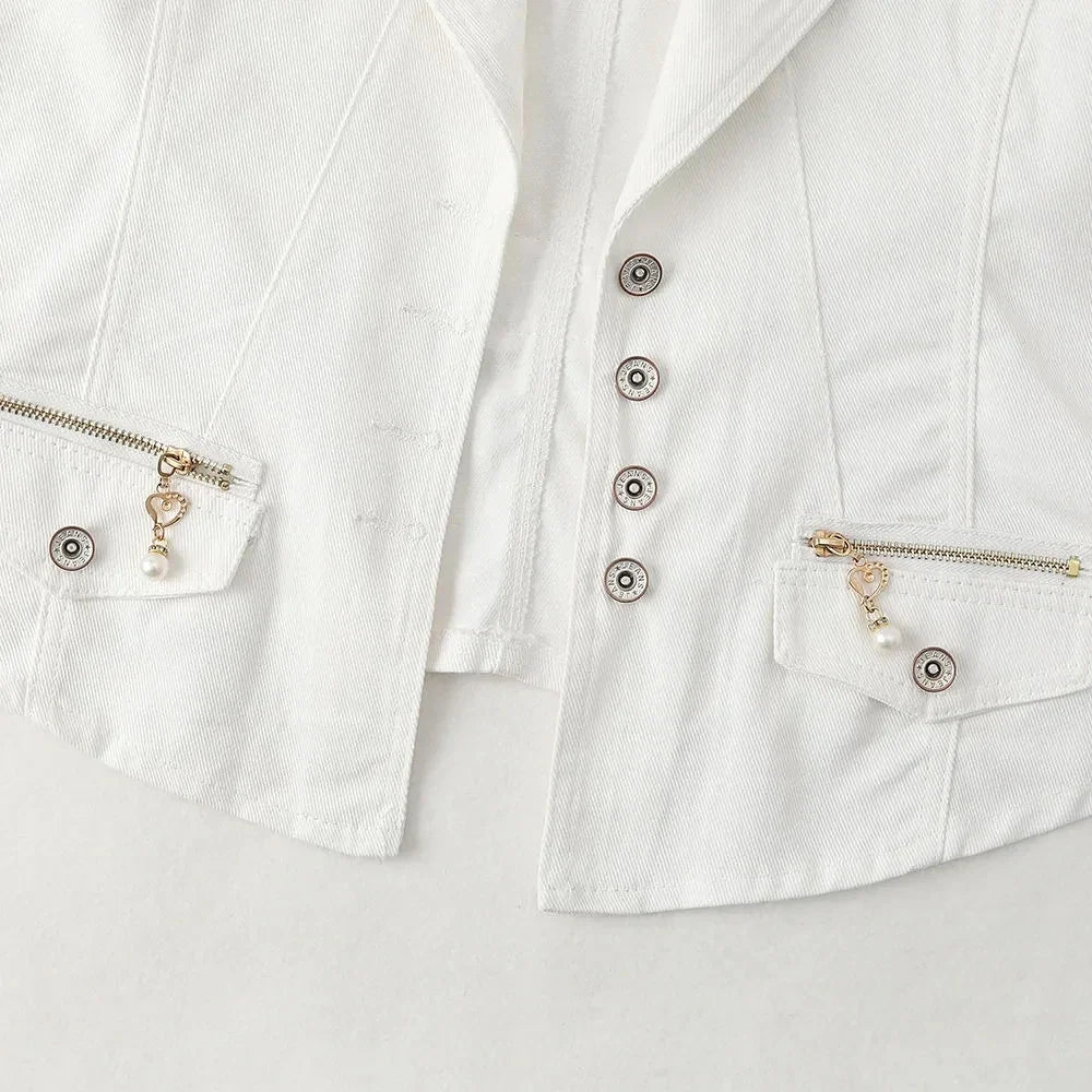 New White Denim Vest Women Waistcoat Slim Short Cowboy Sleeveless Jacket Casual Jeans Vests Female Outerwear Chaleco Mujer