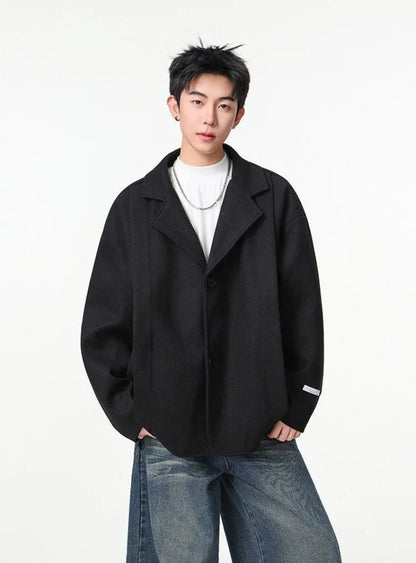 Men's British Style Brown Wool Blend Blazer Korean Loose Lapel Chic Autumn Fashion Suit Jacket