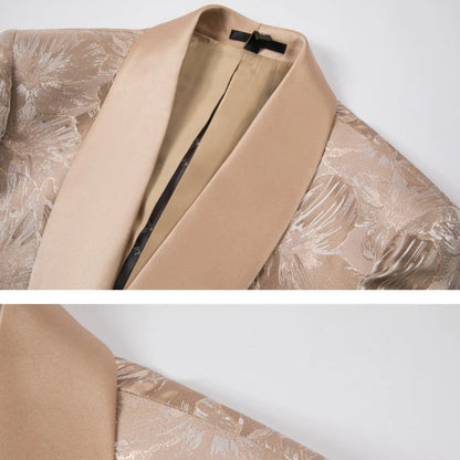 Men Suit 3 Pieces Khaki Floral Pattern Single Button With Lapel For Wedding Banquet Birthday Business Work Jacket Vest Pants
