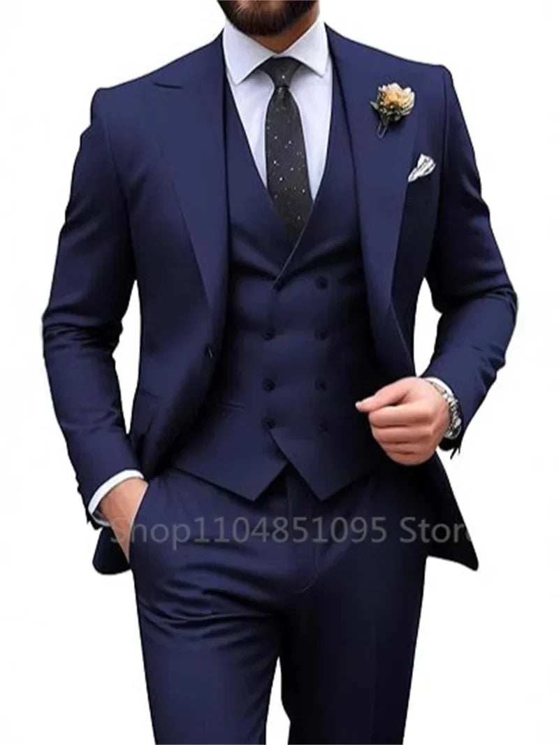 Costume de mariage beige 3 pièces pour homme, coupe slim, blazer, gilet et pantalon élégants, pour bal de promo ou cérémonie