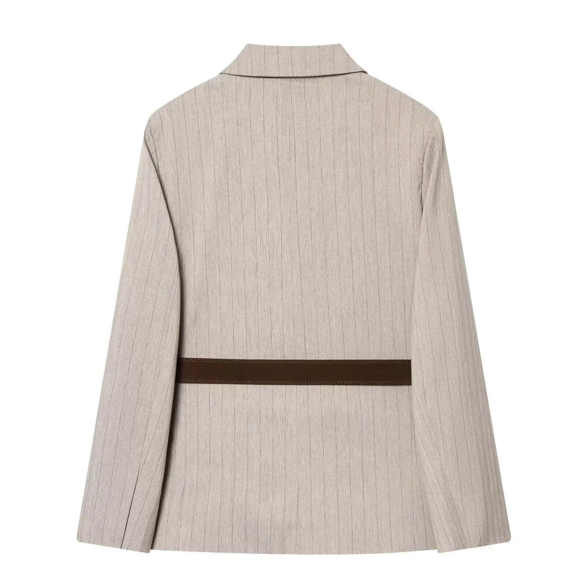 Women Khaki Striped Blazer Jacket Y2k 2000s Vintage Suit Coat Long Sleeve Single Breasted Oversize Outerwear Spring Autumn 2025