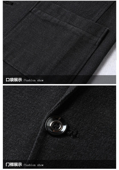 Men's Plus Size Denim Blazer – Smart Casual Single-Breasted Jacket for Big & Tall Men in Black & Blue