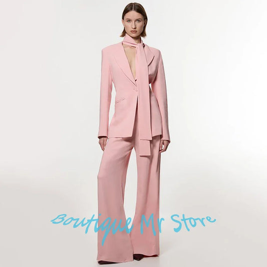 Elegant Pink Women's Tailored Suit 2Piece Set Single Button Peaked Lapel Blazer+Pants Formal Professional Office Lady Outerwears