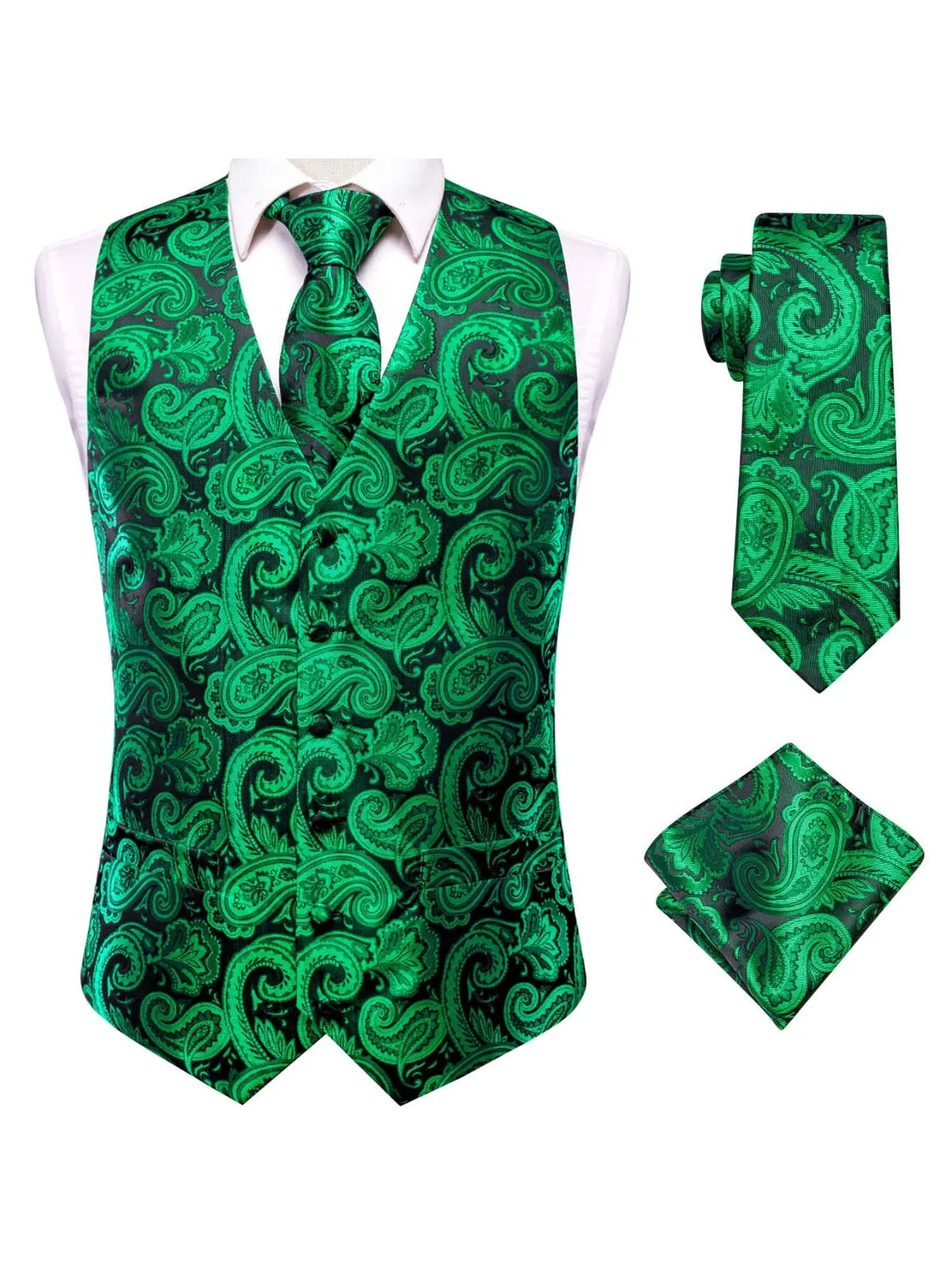 Men's Vest Set Double Breasted Waistcoat with Tie and Pocket Square for Party and Ceremony