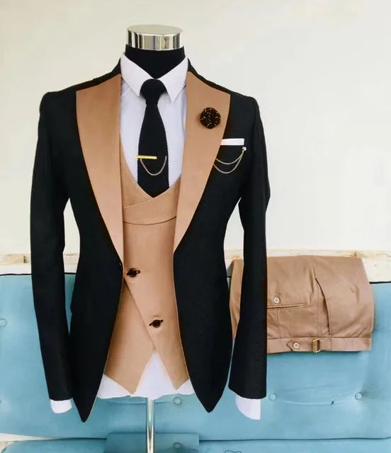 Slim Fit Men Wedding Suits Slim Fit Business Suits Groom Black Tuxedos for Formal Wedding Suits Jacket Pant Vest 3 Pieces