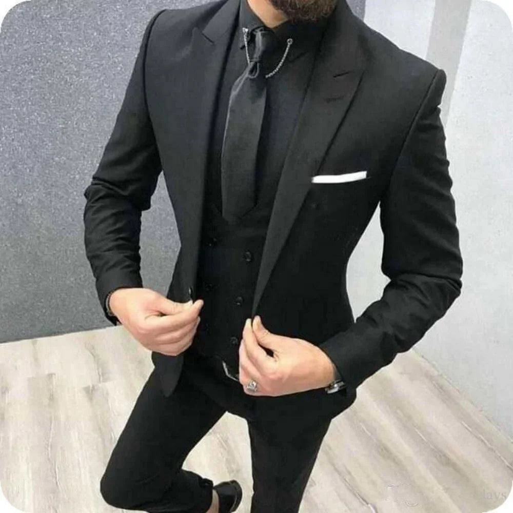 3 Piece Men's Wedding Suit Slim Fit Peak Lapel Blazer Groom Tuxedos Formal Male Suit For Party Prom(Jacket+Vest+Pants)Men Outfit