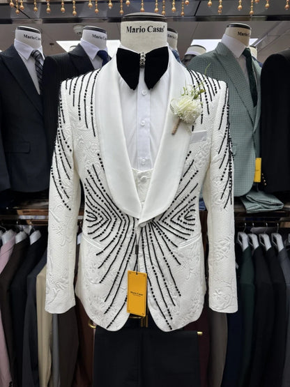 Newest Jacquard Beaded Single Breasted Tuxedo For Men Banquet Prom Wear Luxurious High Quality Men's Suits Wedding Groom Sets