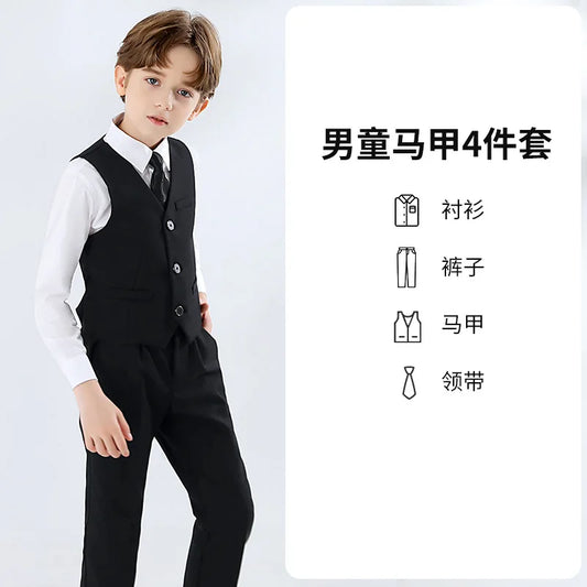 Kids Solid Vest Pant Tuxedos Boys Waistcoat Wedding Clothes Set Toddler Formal Dress Suits Child School Uniform Gentlemen Outfit