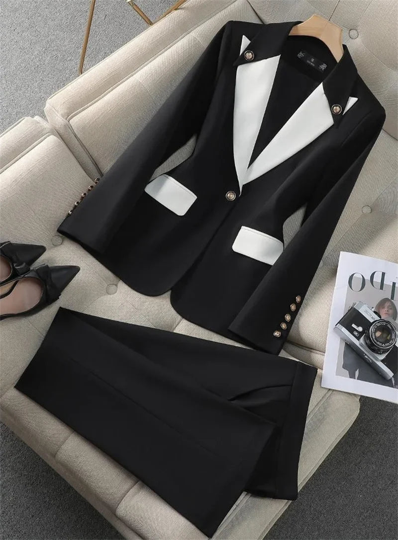 Fashion Red Black Beige Women Pant Suit 2 Piece Set Office Ladies Female Business Work Wear Formal Blazer Jacket And Trouser