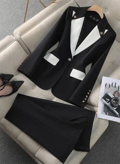 Fashion Red Black Beige Women Pant Suit 2 Piece Set Office Ladies Female Business Work Wear Formal Blazer Jacket And Trouser
