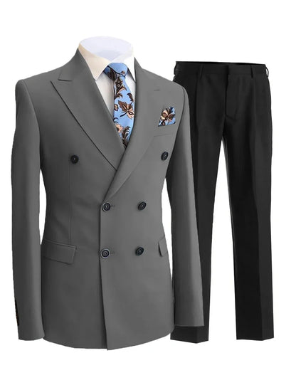 Men Suit 2 Pieces White Double Breasted Peak Lapel Formal For Wedding Groom Banquet Party Business Work Jacket And Black Pants