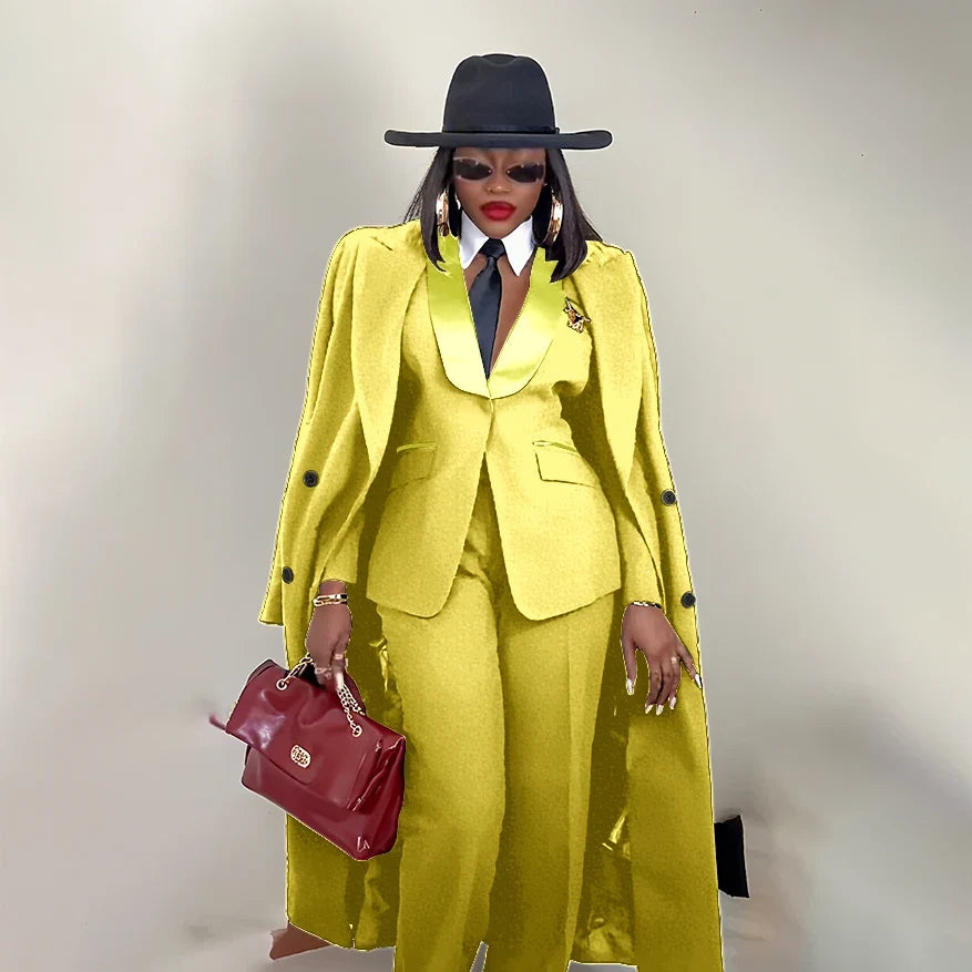 Modern Women's Suit New 3 Piece Pants Sets Blazer+Trousers+Overcoat Office Commute Elegant Style Banquet Dinner Formal Wear