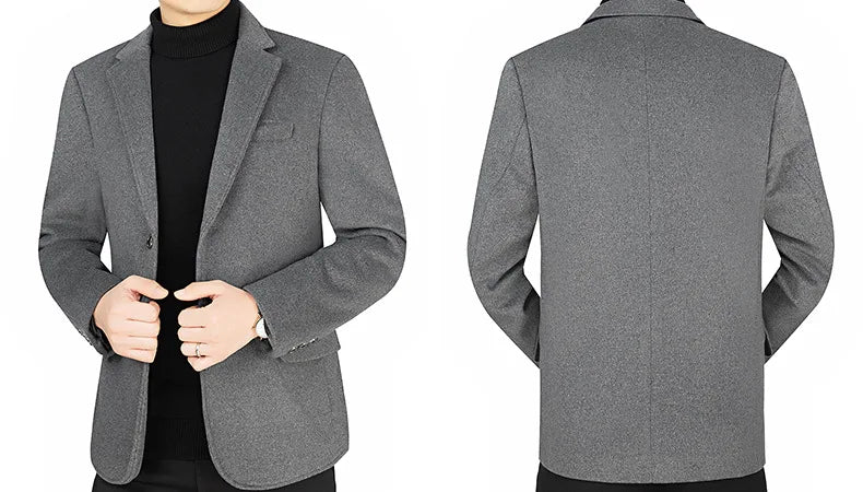 2025 Autumn Winter Man Blazer Turn Down Collar Long Sleeve Men Outerwear Simple Solid Color Business Casual Male Suit Coat