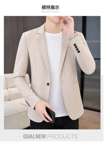 Men's Single-Breasted Blazer Smart Casual Slim Fit Jacket for Men Spring Autumn Blue Khaki Black