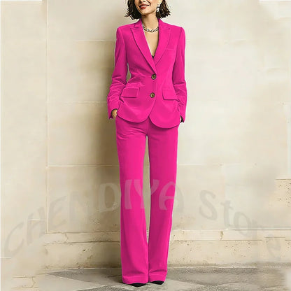 Purple Velvet Women Suit Two Pieces Classic Peaked Lapel Straight Outfit Single Breasted Tailored Elegant Lady Set Jacket Pants