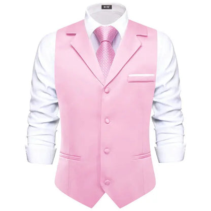 Men's Lapel Waistcoat with Necktie Pocket Square and Cufflinks – Formal Vest Set for Wedding and Business