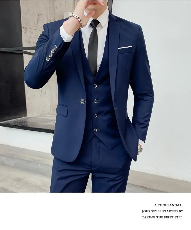 Men's Three-Piece Slim Fit Suit | Blazer, Waistcoat & Trousers for Formal and Business Occasions