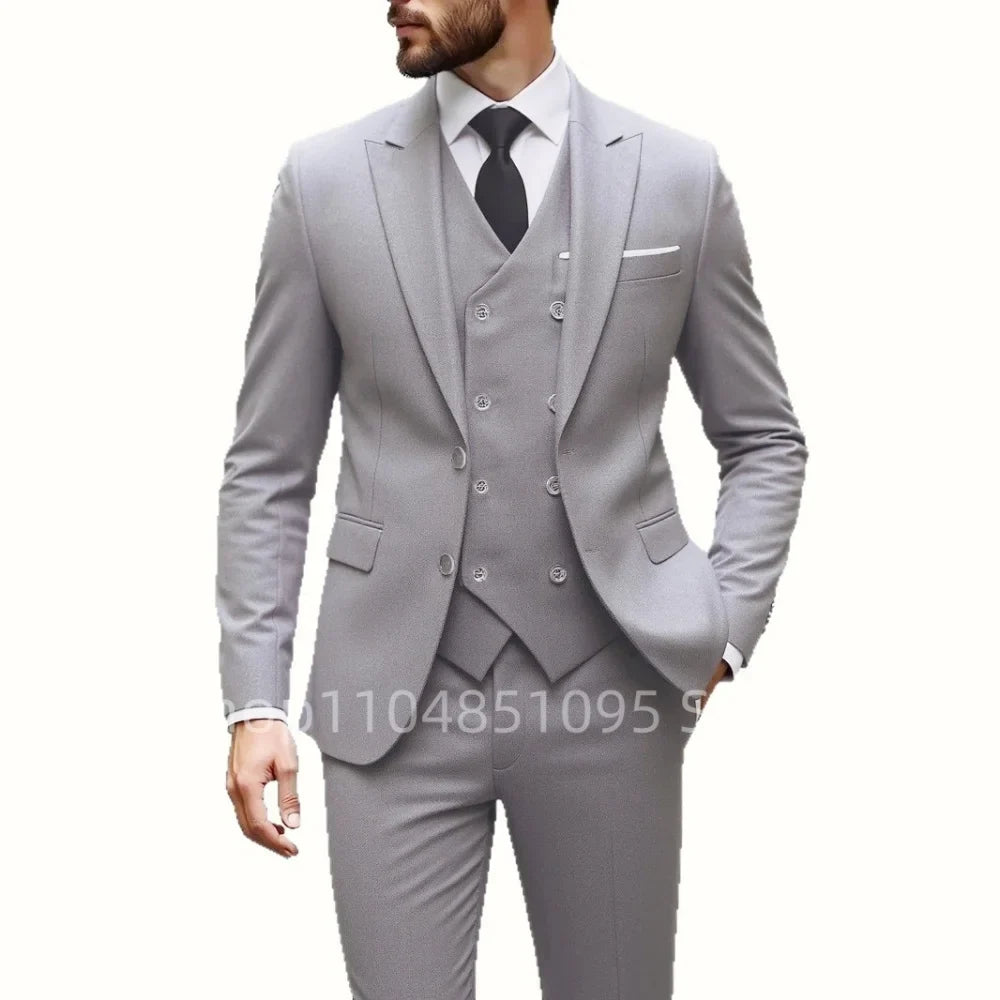 High Quality Men Wedding Suits Fashion Male Business Social Dance Party Dress Peak Lapel Blazers Pants with Vest for Party Prom