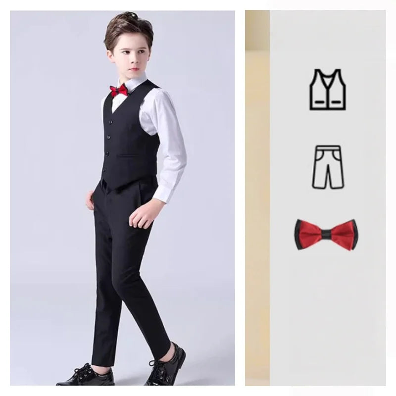 Flower Boys Wedding Suit Set Spring Kids Birthday Photograhy Outfit Children's Piano Host Speech Chorus Performance Costume