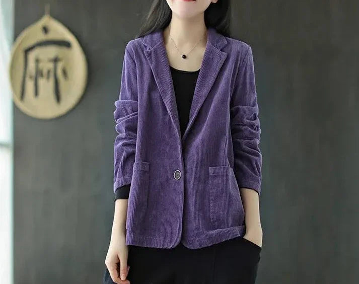 Female Coats and Jackets Retro Women's Corduroy Blazers 2025 New Arrivals Korean Popular Clothes Outerwear On Promotion Fashion