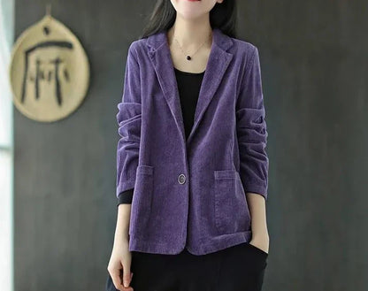 Female Coats and Jackets Retro Women's Corduroy Blazers 2025 New Arrivals Korean Popular Clothes Outerwear On Promotion Fashion