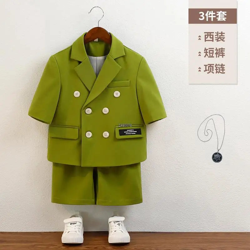 Boys Green Summer Photography Suit Kids Formal Wedding Dress Baby Birthday Dress Children's Day Performance Ceremony Costume