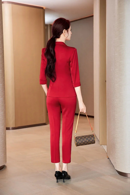 High Quality Mid-Sleeved Two-Piece Pants + Blazer. Elegant and Stylish Professional Ladies Suit, New Spring 2025