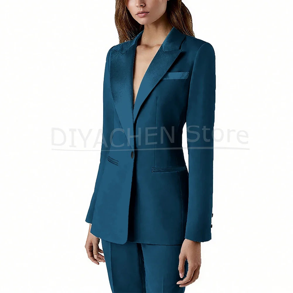 Pants Sets 2 Piece Fashion Satin Peak Lapel Single Button Solid Color Outfits Chic Casual Slim Daily Office Women's Suit