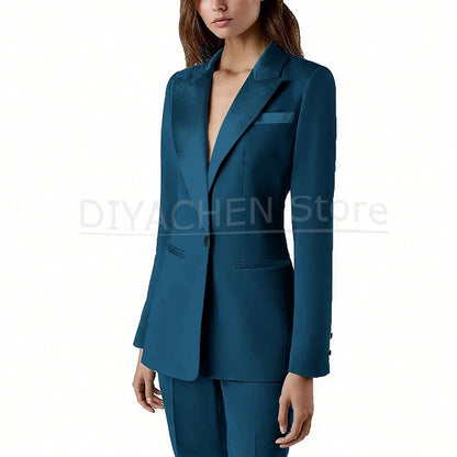 Pants Sets 2 Piece Fashion Satin Peak Lapel Single Button Solid Color Outfits Chic Casual Slim Daily Office Women's Suit