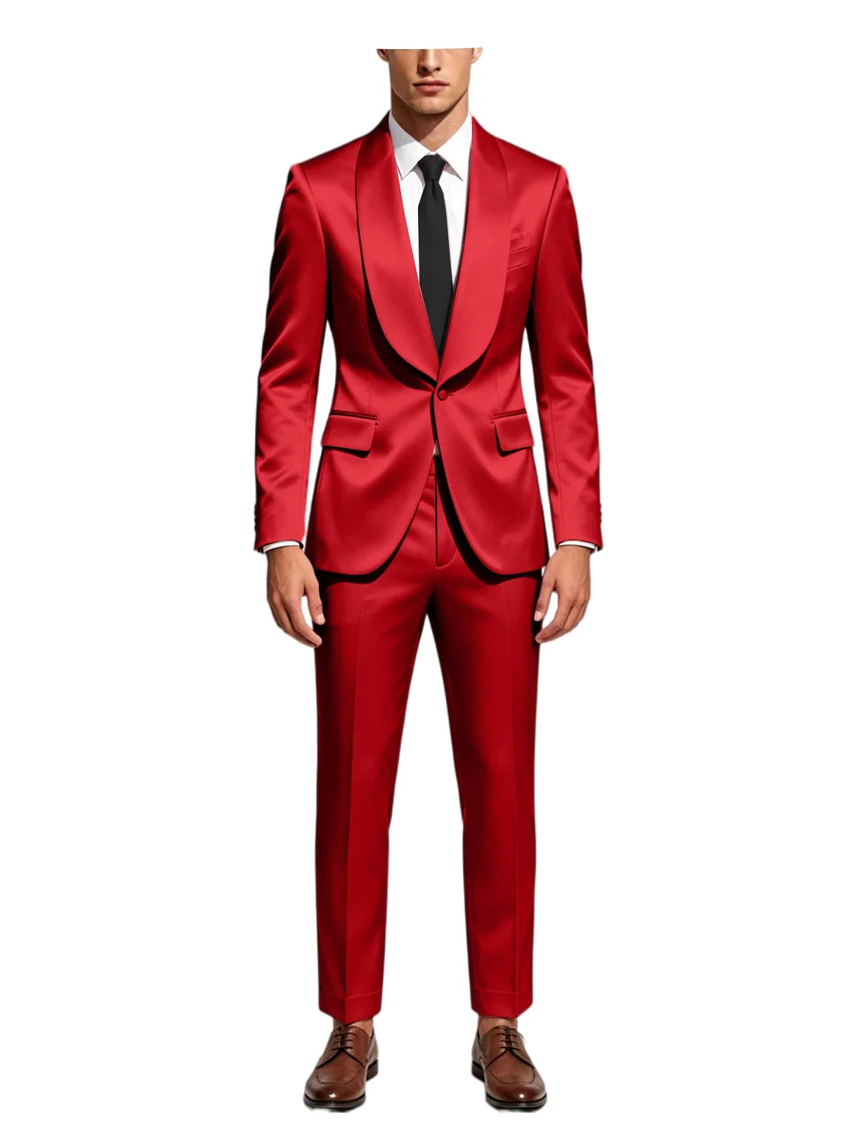 Men's Satin Suit 2-Piece Slim Fit Shawl Lapel Tuxedo for Wedding & Formal Events