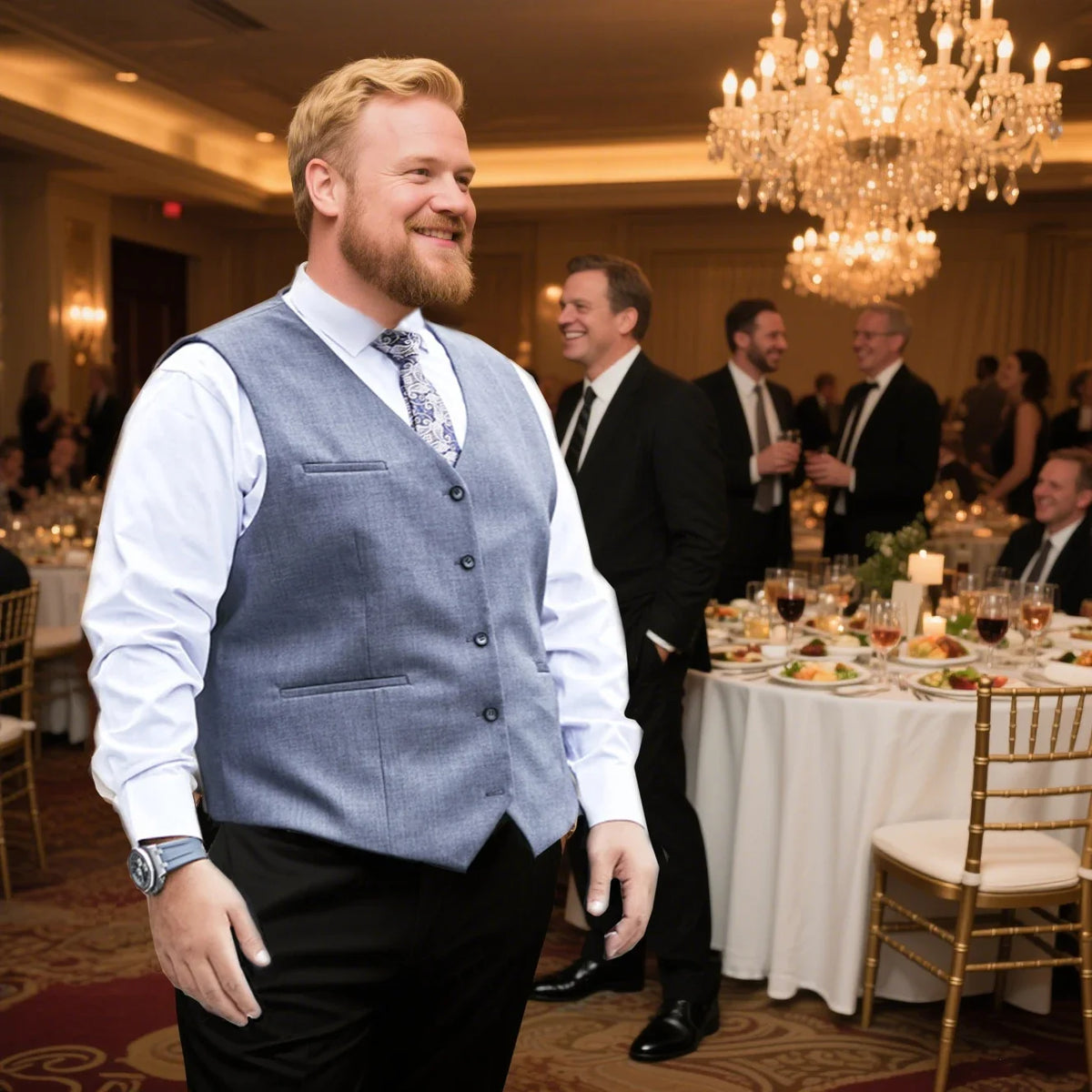 Plus Size Men's Single Breasted Suit Vest for Groom and Host – Black, Grey and Navy