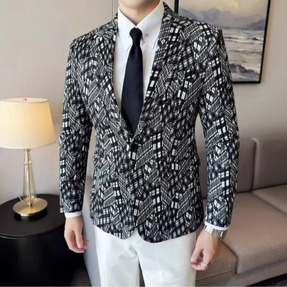 Korean Slim Fit Casual Suit Jacket for Men Fashion Camouflage Business Social Blazers Wedding Streetwear Dress Coat Men Clothing