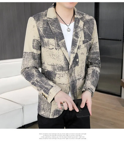 Blazer Men's Business Gentleman Wedding Fashion Versatile Trendsetter Comfortable To Wear Best Man Print Slim and Casual Blazer