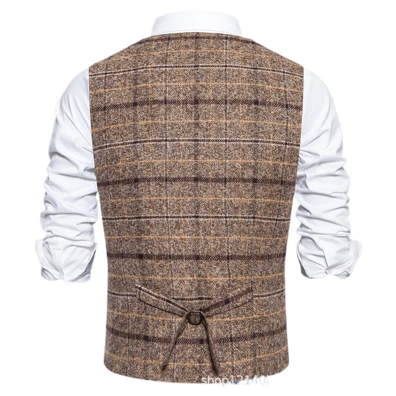 Men's Slim Fit Single Breasted Suit Vest – Plaid Waistcoat for Weddings & Banquets