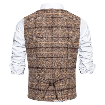 Men's Slim Fit Single Breasted Suit Vest – Plaid Waistcoat for Weddings & Banquets