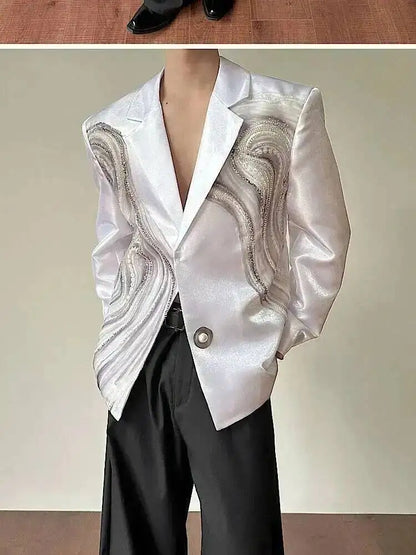 2026 New Original Luxury Temperament Sequin Gauze Patchwork Design Blazer Coat Men Elegant Handsome Casual Jacket JY7013