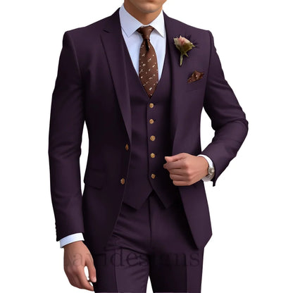 Elegant Men's Wedding Tuxedo Slim Blazer Pants Vest 3 piece Suit XS-5XL Custom Youth Suit 2025 New Style Suits