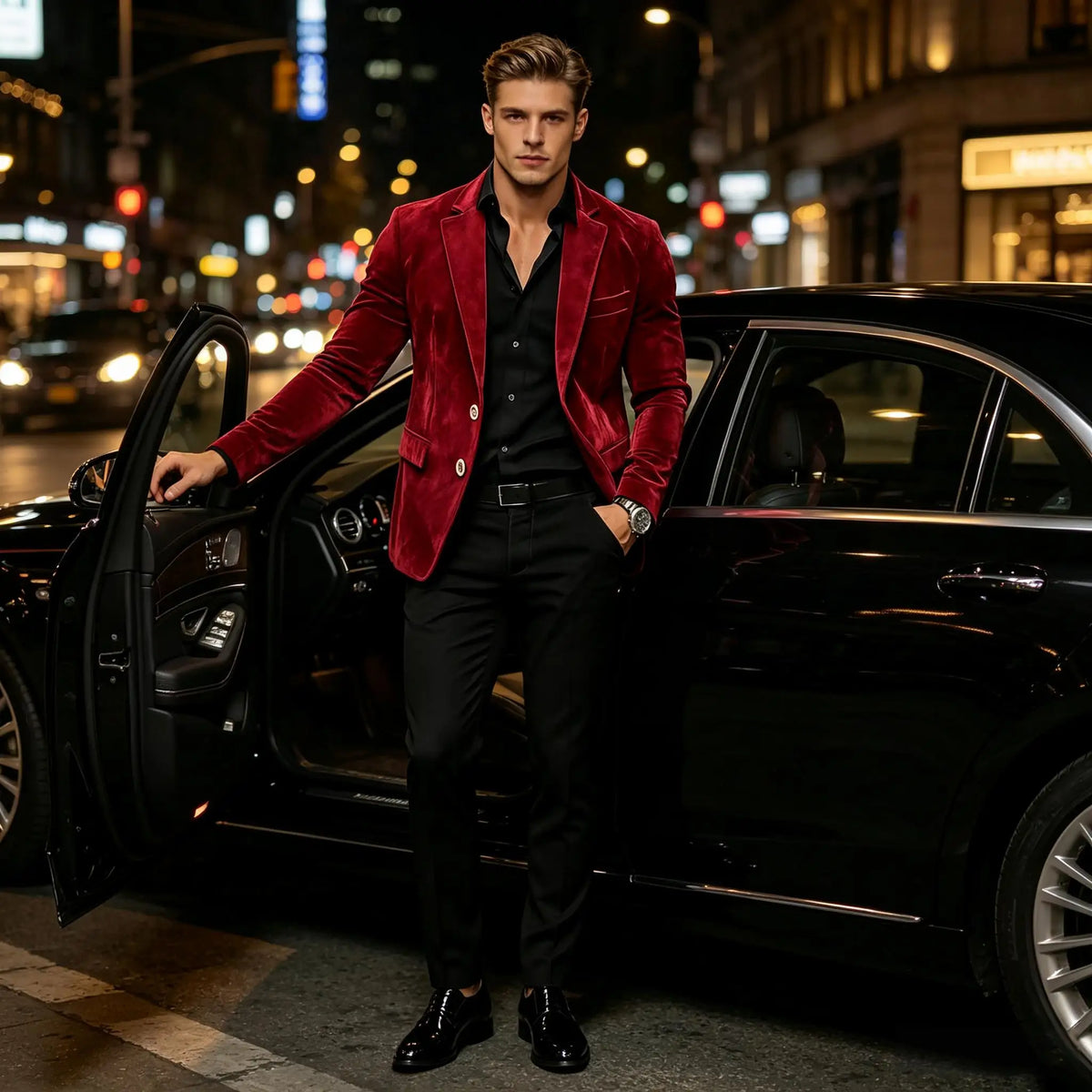 Men Suede Blazer Two Buttons Slim Fit Casual Formal Jacket Wedding Party Dinner Gentleman Sport Coat