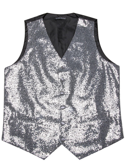 Men's Vest and Bow Tie Set – Silver-Gray Sequin – Party, Stage & Nightclub Wear