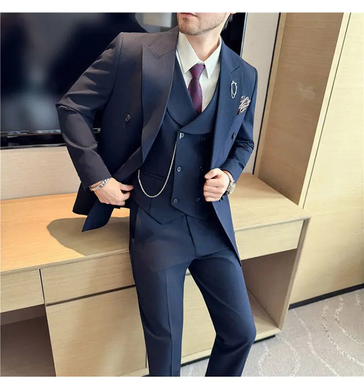 Classic Striped Wedding Suit Set Men 3 Piece Set (jacket+vest+pant) Business Formal Casual Suits Office Party Prom Groom Suit