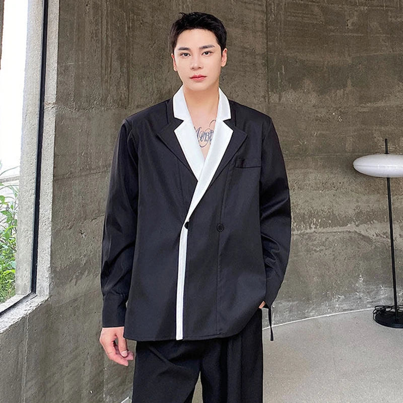 Collar Double 2026 Contrast Spring Layer New Color Casual Blazer Coat Men's Fashion Handsome Elegant Male Clothes JY8406