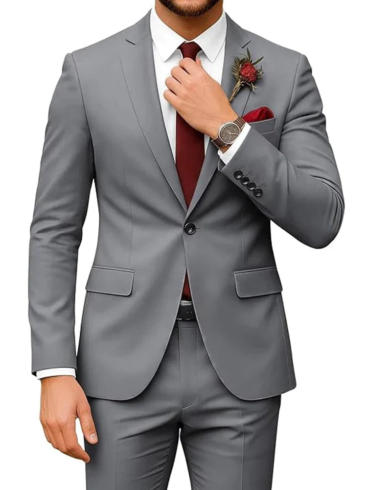 Men's 2-Piece Velour Suit – Slim Fit Blazer and Pants for Wedding, Prom & Formal Occasions