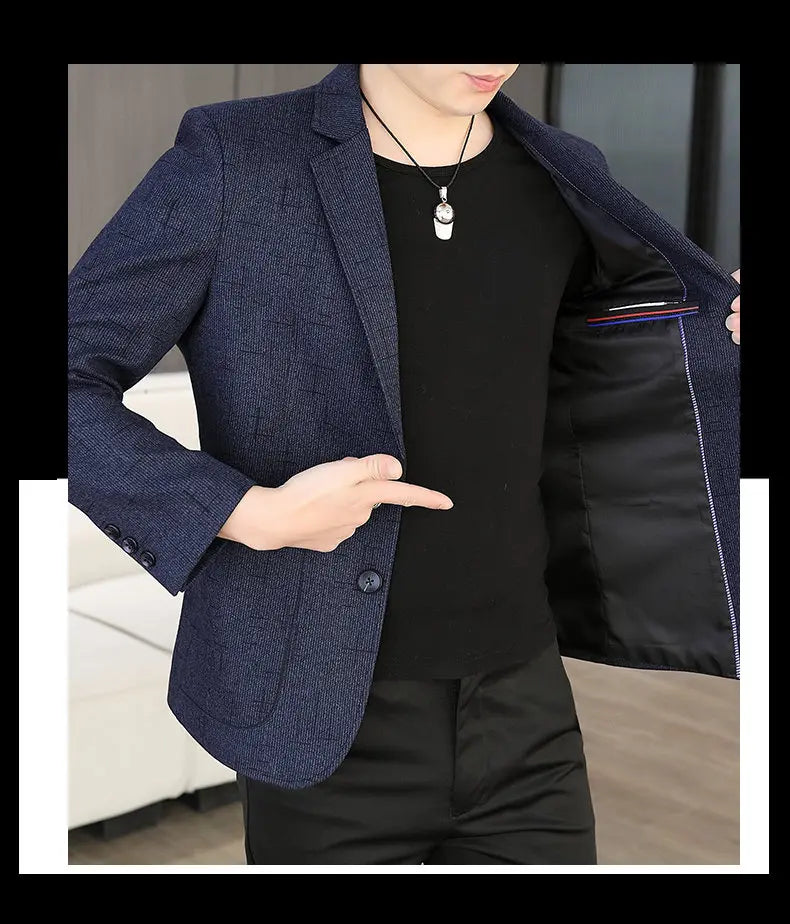 Blazer Men's Fashion Business Outdoor Travel Solid Color Trendy Wedding Youth Slimming Versatile Casual High Formal Wear Blazer