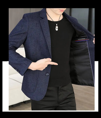Blazer Men's Fashion Business Outdoor Travel Solid Color Trendy Wedding Youth Slimming Versatile Casual High Formal Wear Blazer