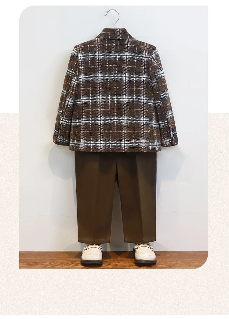 Boys British Double Breasted Blazer Jacket Pants Children Suit Waistcoat Wedding Clothes Sets Toddler Formal Dress Kids Tuxedos